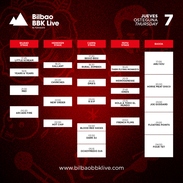 bbk live 2016 horarios jueves