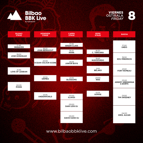 bbk live bilbao horarios