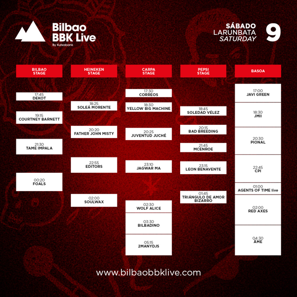 bilbao bbk live horarios sabado